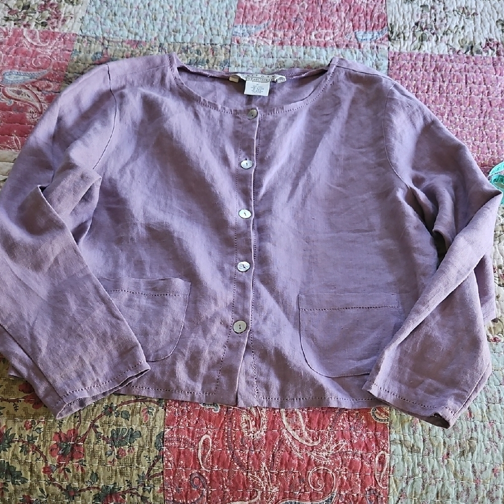 Vintage Uniform by Paul Richard Button-Front Top  Linen Size M